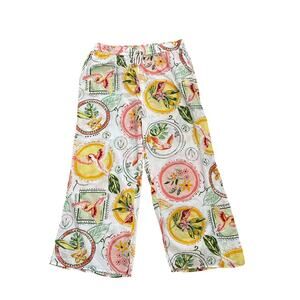 Primark Cotton Wide Leg Pull On Floral, Bird, Tropical Print Pants, XL